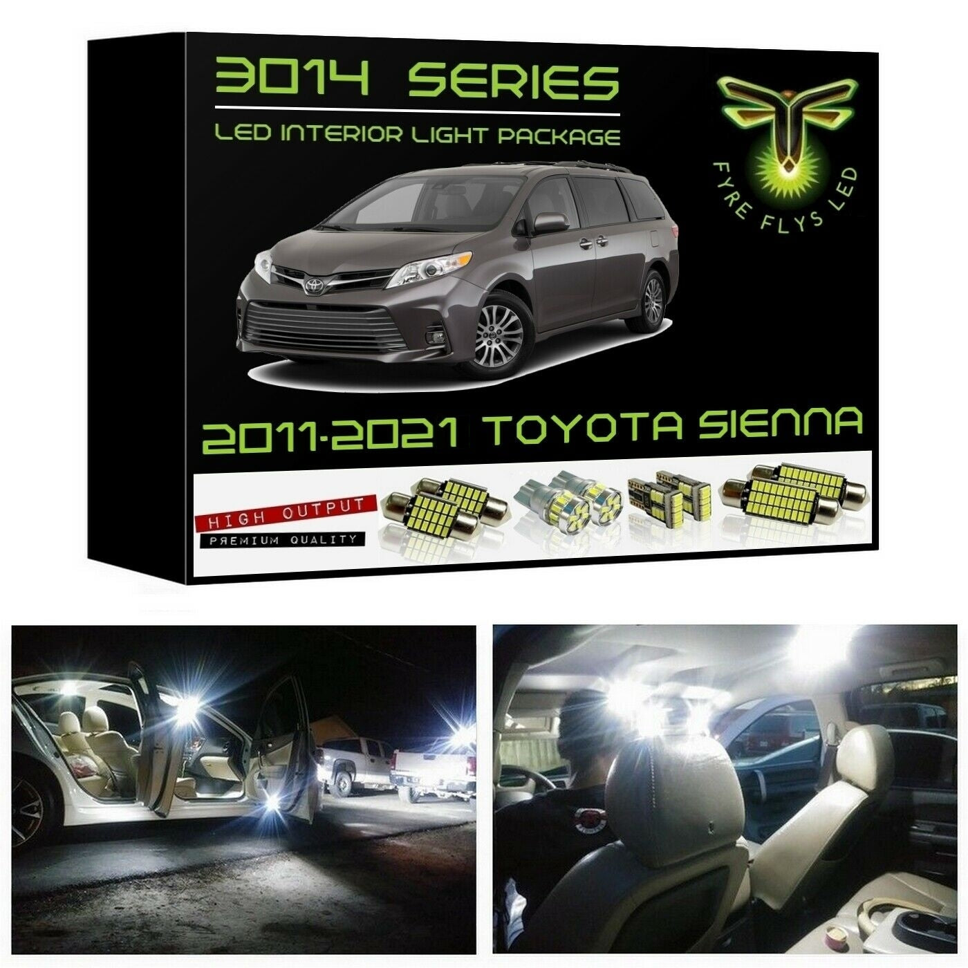 2011-2021 Toyota Sienna Super Bright 3014 Series LED interior light kit